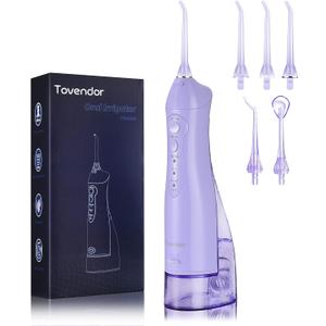 TOVENDOR Electric Water Flosser, Cordless Rechargeable Dental Oral Irrigator IPX7 Waterproof 300ML Travel Water Teeth Cleaner with 5 Tips for Braces Care Teeth Gums Cleaning, Home Office Daily Use (Lavender)