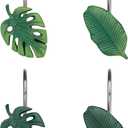 Tropical Leaf Decorative Shower Curtain Hooks Green Botanical Shower Curtain Rings, Resin, Monstera Deliciosa Strelitzia Reginae Leaves Shower Curtain Hangers for Bathroom, Set of 12