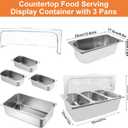 Countertop Food Serving Display Container with Clear Roll Top Cover, Catering Supplies Buffet Display, Perfect Salad Bar Buffet Station for Home and Catering Supplies, Cold Food Buffet Server(3 Pan), 21" x 13" x 13"