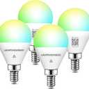 Lightinginside E12 Matter Smart Light Bulbs Compatible with Alexa/Siri/Apple Home/Google Home/SmartThings, G16.5 RGBCW Candelabra Ceiling Fan Bulb, 50W Equivalent 5W 550LM, 2.4G WiFi, ETL Listed, 4PCS