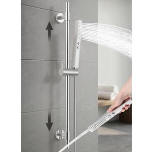 KES All Metal Shower Slide Bar 30-Inch with Handheld Shower Head Built-in Power Wash to Clean Tub Tile, 18/8 Stainless Steel Bar with 2-Function Showerhead, Bracket Cover Existing Hole, Polished Steel