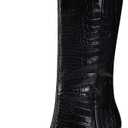 Modatope Knee High Boots for Women Black Boots Chunky High Heel Boots for Women Faux Crocodile Boots Tall Boots Pointed Toe Boots, Size 9