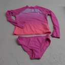 Hurley Girls Long Sleeve Rash Guard 2-Piece Swimsuit (10, China Rose)