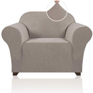 PrinceDeco Stretch Chair Cover Chair Slipcovers with Arms 1-Piece Chair Sofa Slipcovers or Living Room Non Slip Armchair Cover Furniture Protector Dogs Pet Friendly(Armchair,Taupe)