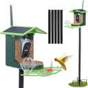 Bird Feeder with Camera and 75 Inch Pole&32GB SD Card, AI Birds Species, Smart Birds Camera Feeder Solar Powered, 2K HD Video, Instant Arrival Alerts&Notification, Ideal Gift for Bird Lovers