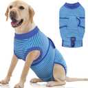 FUAMEY Recovery Suit for Dogs After Surgery,Soft Breathable Dog Bodysuit E-Collar & Cone Alternative Surgical Suit,Male Female Dog Neuter Spay Suits Anti Licking Wounds Onesie Navy Blue Strips XL