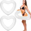 Junkin 47. 3 x 39. 4 Inch White Heart Pool Float Bachelorette Inflatable Swim Float Bride Pool Water Ring Loungers Tube Swimming for Engagement, Wedding, Summer Beach Party(3 Pcs)