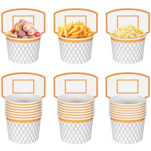 24 Pieces Basketball Hoop Snack Cups, Basketball Party Decorations, Disposable Snack Cups and Bowls for Ball-Themed Parties to Hold Snacks and Treats