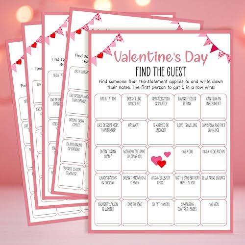 GOLRMC Valentines Game for Adults - 25 Pcs Galentine's Day Games Party Ice Breaker Game - Galentine's Bingo Games Party Favors -A02