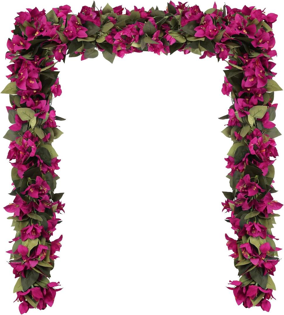 Artificial Bougainvillea Garland,4PCS 7.2ft/Piece Pink Flower Garland Faux Silk Bougainvillea Vines Artificial Decor for Wedding Arch Table Home Garden(Deep Pink), 7.22 feet