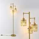 ShuideHua Industrial Floor Lamp,Dimmable Floor Lamp,Gold Tree Lamp Standing Lamp Tall Pole Lamps with 3 Elegant Crystal lampshades for Living Room Bedroom Office, Indoor