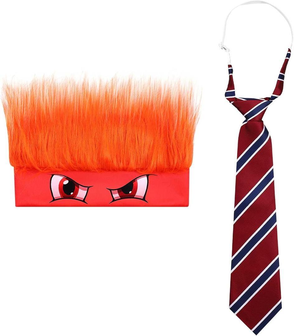 Taiyin 2 Pcs Halloween Costume Include Red Wig Headband Hairy Wig Cap Red Striped Ties Movie Characters Halloween Dress up Costume Cosplay Supplies