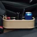 IOKONE Coin Side Pocket Console Side Pocket Leather Cover Car Cup Holder Auto Front Seat Organizer Cell Mobile Phone Holder (Beige)