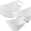 LAUCHUH Serving Bowls with Handles, Porcelain Serving Dishes White Nesting Bowls Mixing Bowl Set Salad Bowls for Entertaining, Party, Valentine's Day, Baby Shower, Set of 3, 15/28/49 oz