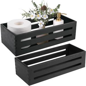 LotFancy Bathroom Decor Box, 2 Pack Wooden Toilet Paper Holder, Black Toilet Tank Basket, Back of Toilet Storage Basket, Farmhouse Toilet Tank Topper