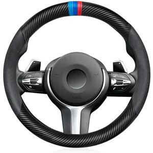 Carbon Fiber Steering Wheel Cover, Non-Slip and Sweat Absorbent, 15" Steering Wheel Covers for X5 X3 Men Women, Black (Black Suede ///)