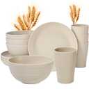11 pcs Kids Wheat Straw Dinnerware Sets, Wheat Straw Plates and Bowls Set for 4 Microwave Safe (Beige)