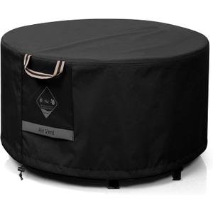 QH.HOME Fire Pit Cover Round Super Waterproof, 28" D X 16" H Outdoor Round Firepit Cover 600D Strong Tear Resistant, UPF 50+ Fire Pit Covers Premium Fading Resistant for Outdoor Fire Pit - Black