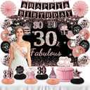 30th Birthday Decorations for Women - Rose Gold 37Pcs Complete Party Kit with Banner, Backdrop, Tiara, Sash, Cake Topper, Latex Balloons, Hanging Swirls, Centerpieces | Birthday Party Supplies