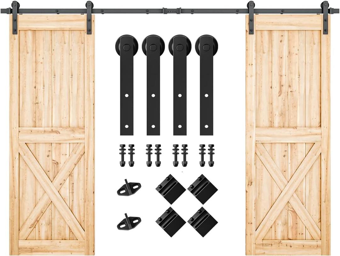 SMARTSTANDARD 10FT Double Barn Door Hardware Kit, Sliding Barn Door Track, Heavy Duty, Smoothly and Quietly-Easy to Install-Includes Step-by-Step Installation Instruction Fit 30" Wide Door Panel