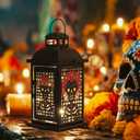 Day of The Dead Decorations, DECORKEY 13.4 Decorative Skull Women&Men Candle Lantern with 60" Lights(No Battery), Tabletop&Hanging Lantern for Indoor&Outdoor Yard Altar Table Party Halloween Decor