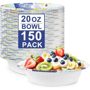 150 Packs Paper Bowls, 20 oz Disposable Bowls, Heavy Duty Paper Bowl for Hot Soup and Salad, Bulk Bowls for Party and Picnics