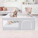 Fshibila Baby Playpen, 50x50 Inch Baby Playard for Babies and Toddlers, Play Pens for Indoor & Outdoor, Sturdy Safety Play Yard with Soft Breathable Mesh, Anti-Fall, Grey