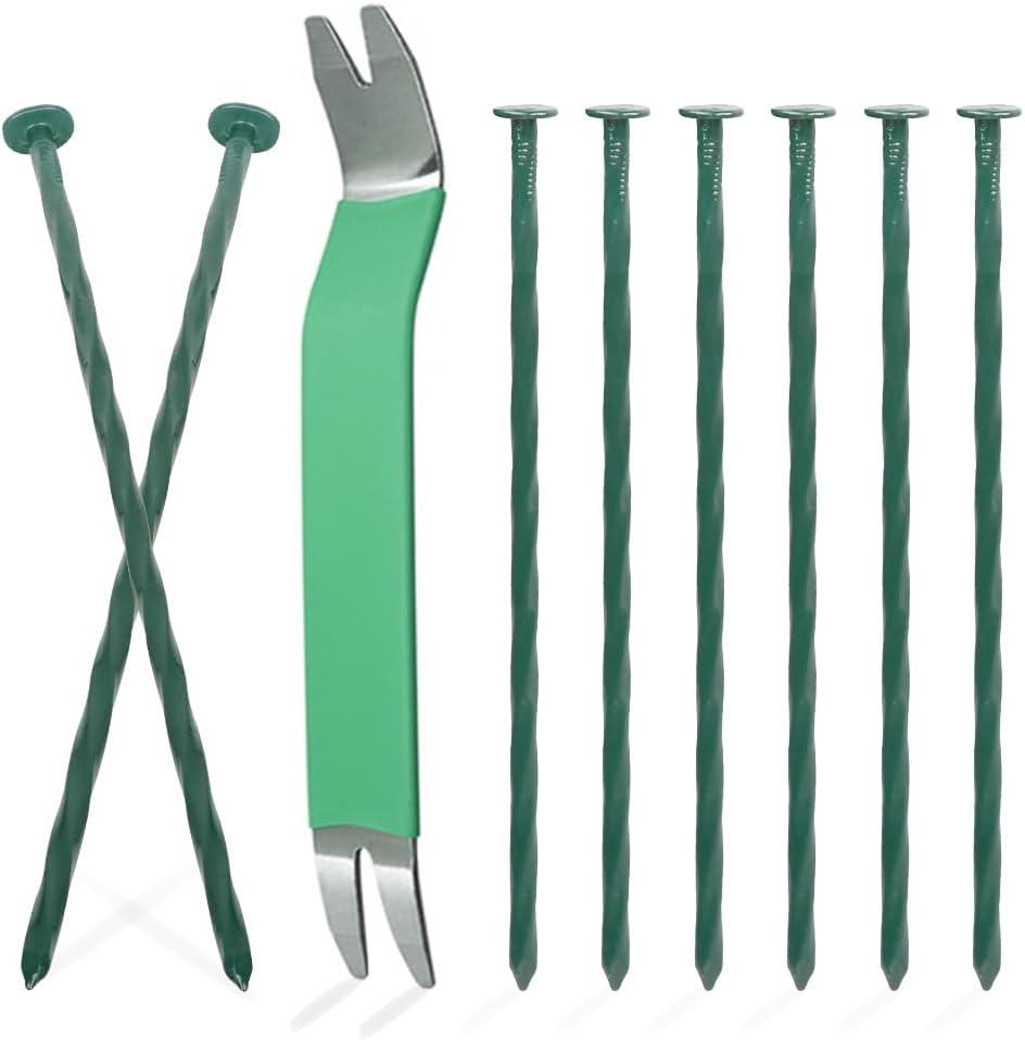 Bakulyor 100 Pack Metal Landscape Stakes, 6 Inch Artificial Turf Spikes, 6 Gauge Large Landscaping Nails, Green Edging Anchoring Staple for Garden Ground Grass Lawn Paver Timber Border Weed Barrier 6"