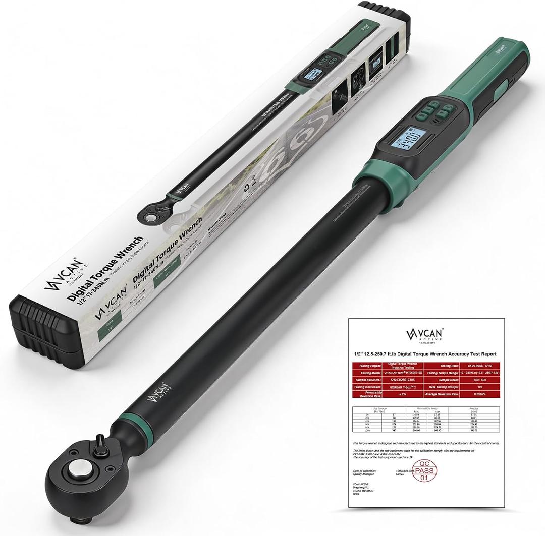 26-inch Heavy Duty 1/2 Torque Wrench Digital (12.5-250.7 Ft-lbs)±1% High accuracy Digital Torque Wrench 1/2 Drive with Buzzer&Colorful LED Indicator for Car &Trucks Tire Repaird&large machinery Repair