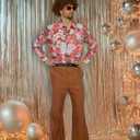 70s Disco Outfits for Men 70's Retro Clothes Shirt Bell Bottom Pants Vintage Hip Hop Costume with Wig Accessories (L)