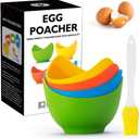 4 Pack Silicone Egg Poacher Cups with Ring Standers, Nonstick Egg Poaching Cups for Air Fryer, Baking oven or Stovetop Cooking, BPA Free