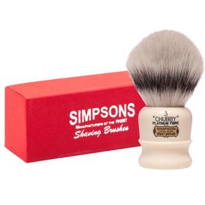Simpsons Shaving Brush Chubby 3 CH3 Platinum Fibre - Faux Ivory Handle - Premium Wet Shave Tool for Rich Lather - Extra Soft & Dense - Luxury Shaving Brush for Smooth, Comfortable Grooming