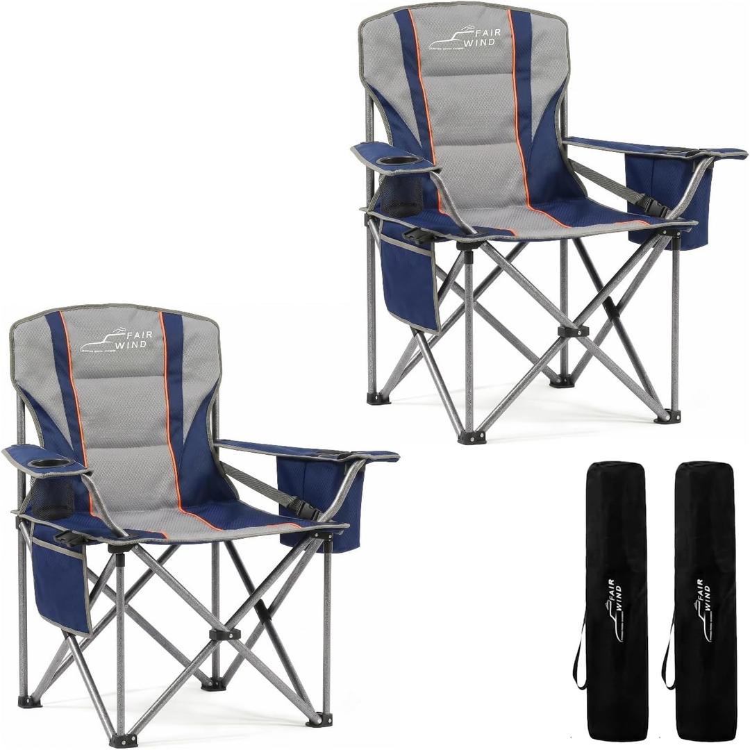 FAIR WIND 2 Pack Padded Oversized Camping Chair Heavy Duty for Adult 500LBS, Twin Pack