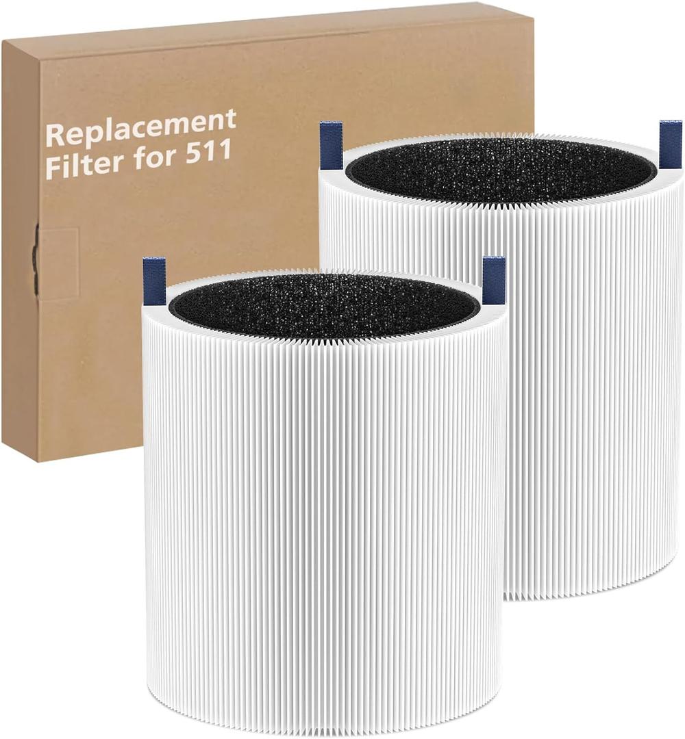 2 Pack 511 Replacement Filter, Compatible with Blue Air Blue Pure 511 Air Purifier, True H13 HEPA Filters, and Activated Carbon Filter
