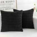 Corduroy Decorative Throw Pillow Covers, Boho Stripe Soft Square Cushion Case Home Decor for Living Room Couch Bed Sofa, Set of 2 Pack, Black, 22x22 Inch