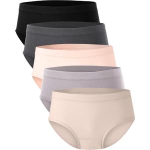 BAMBOO COOL Womens Underwear, Moisture-Wicking Briefs, Soft and Breathable Panties, Mid Waist, 5-Pack (L)