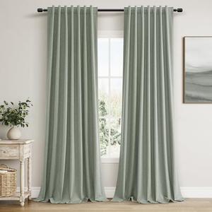 Guken Blackout Curtains 96 Inch Length 2 Panels Set for Living Room Bedroom Back Tab Thermal Insulated 100% Black Out Linen Drapes Room Darkening Window Curtains 96 Inches Long, Desert Sage