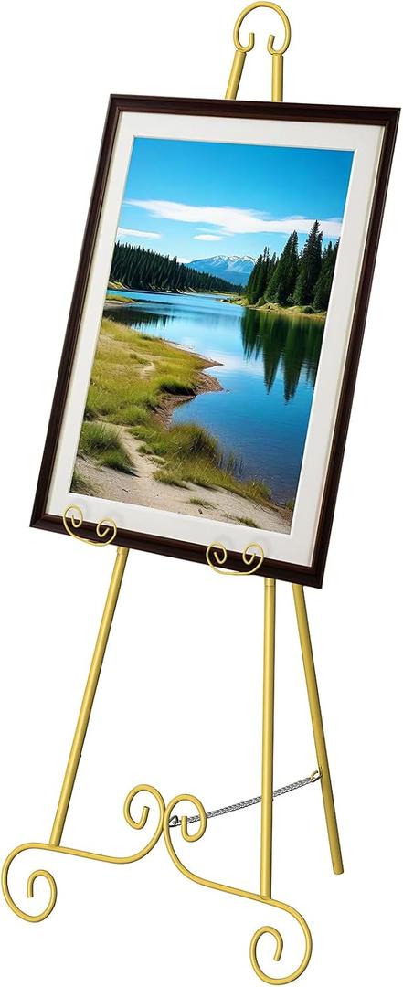 Gold Easel Stand for Sign,Adjustable Easel Dispaly Stand, Metal Easels for Dispalying Pictures,Easels for Wedding Poster Holder,Display Stand with Chain Support