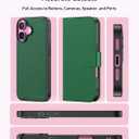 LUHOURI for iPhone 17 Case Wallet - Wireless Charging Compatible Detachable Flip Folio Leather Cover - RFID Blocking 4 Card Slots Holder - Protective Phone Case for Women/Men - Green