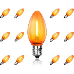 2 x C7 LED Light Bulbs, 12 Pack Halloween Orange Outdoor String Lights Replacement Bulbs, 0.6W E12 Candelabra Base for Patio, Halloween & Christmas Party Decor
