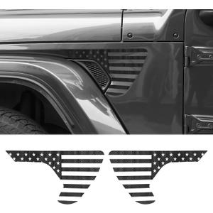 JeCar American Flag Decals Side Fender Vinyl USA Flag Stickers Exterior Accessories Compatible with Jeep Wrangler 2018-2025 JL JLU & 2020-2025 Gladiator JT, Carbon Fiber