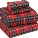 RUVANTI Flannel Sheets Queen Size - 100% Cotton Double Brushed Bed Sheets, Deep Pockets 16 Inches Queen Sheet Set, All Seasons Breathable & Extra Soft - Warm & Cozy, 4 Piece, Red Plaid