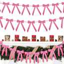 2 x Christmas Velvet Bows Garland, 10ft Pre-Strung Christmas Garland Banner with 15 Bows, Indoor Vintage Elegant Velvet Ornaments Home Decorations Decor for Tree Mantle Stair Party Wall Office, Pink