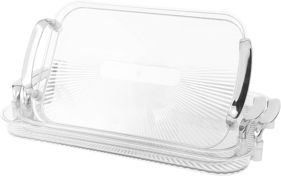 Aayoruro Serving Tray with Handles Set of 3 Rectangular Large Serving Platters 16.5/14.9/13.2 Inch White Plates for Dinner, Party, Entertaining, Transparent