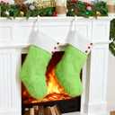 BEDBLK Cozy Christmas Stockings,2 Pack 20'' Large Green Faux Fur Plush Xmas Stockings,Rustic Farmhouse Stockings Gifts Hanging Ornament for Family Holiday Christmas Decorations (Green with White Cuff)