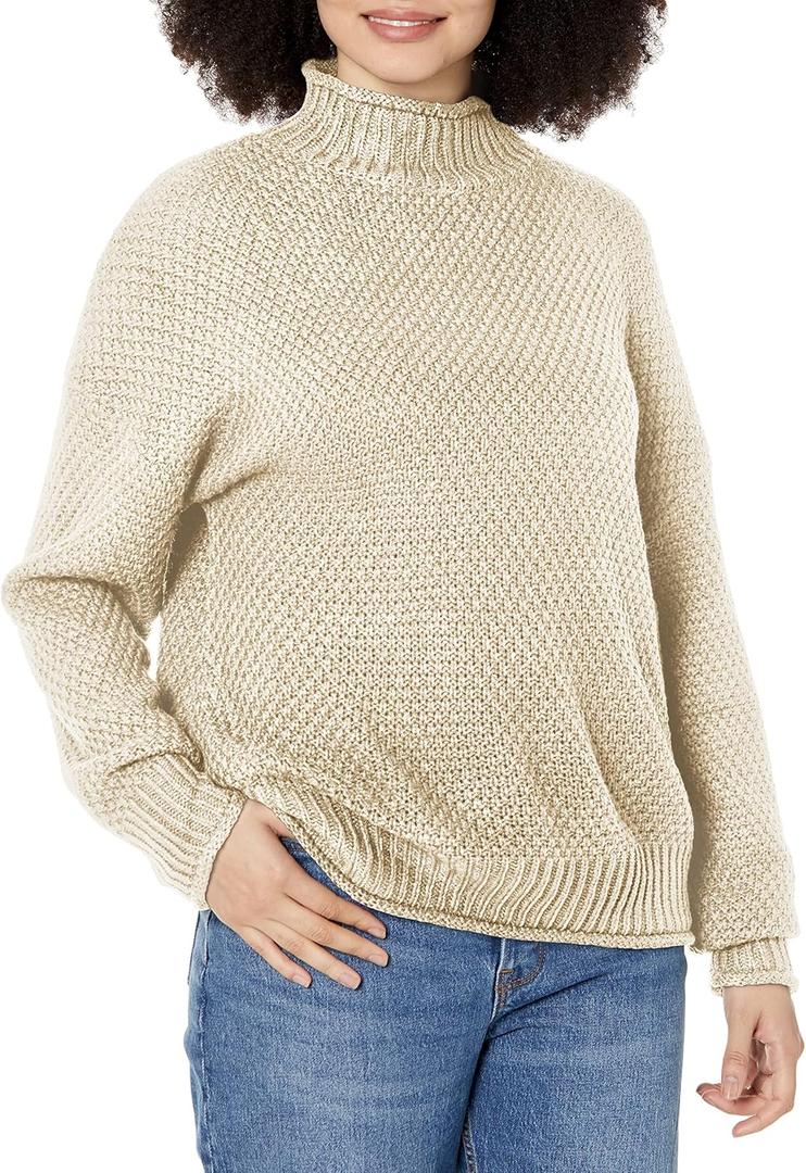 ZESICA Women's Turtleneck Batwing Sleeve Loose Oversized Chunky Knitted Pullover Sweater Jumper Tops (Beige, M)