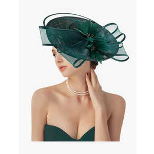 dressfan Womens Church Derby Fascinator Hats,20s 50s Linen Feather Vintage Feather Wedding Tea Party Derby Hats