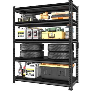 Garage Shelving Heavy Duty 2500LBS Loads, 48" W Adjustable Garage Storage Shelves, 5-Tier Metal Shelving Units and Storage, Industrial Utility Shelf, 48" Wx18 Dx78 H,Black