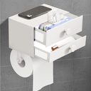 SEHAUSEU Double Toilet Paper Holder with Shelf,Two Drawers for More Capacity,Toilet Paper Holder Wall Mount Fits for Bathroom Wipes Storage,Flushable Rustproof SelfAdhesive (White)