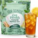 Four Sigmatic Gut Health Organic Herbal Tea | Organic Lemon Ginger Tea with Probiotics & Turkey Tail Mushroom | Instant Digestive Tea | Vegan, Gluten-Free | Lemon Ginger, 24 Servings (EXP 08/31/26)